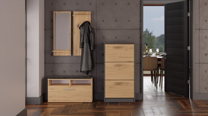Zyra Shoe Cabinet – Anthracite & Oak - Image 7