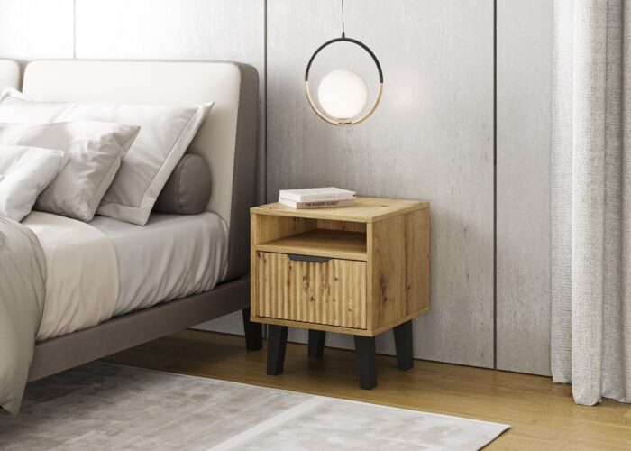 Skandic Slim Bedside Table with Drawer – Oak Effect - Image 2