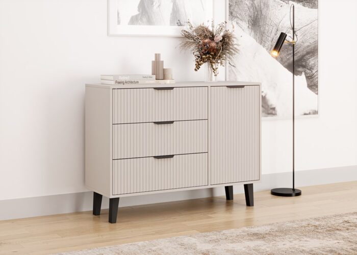 Scandi Slim Cabinet with 1 Door & 3 Drawers – Beige - Image 3