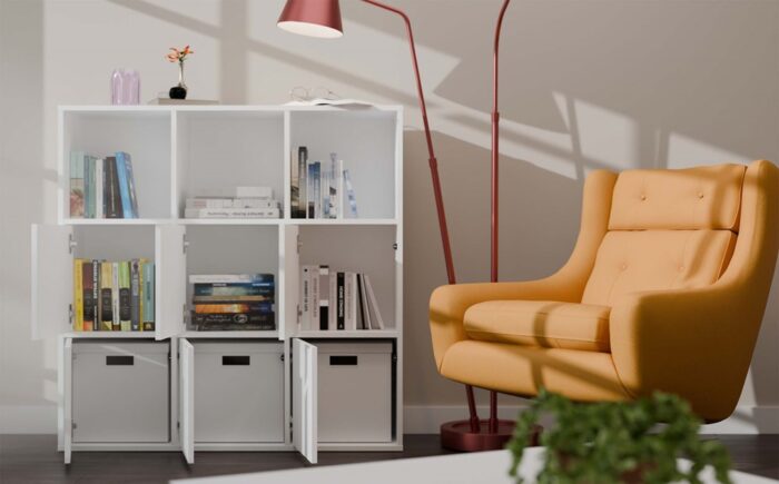 Grid 3x3 White Cube Bookcase with Doors - Image 4