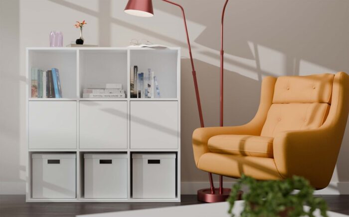 Grid 3x3 White Cube Bookcase with Doors - Image 2