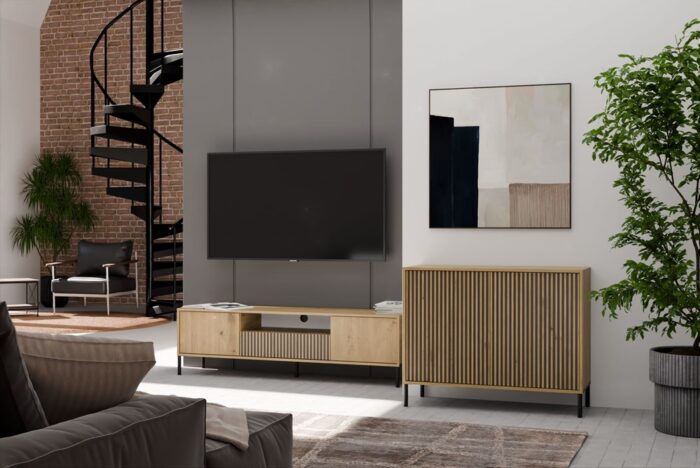Kamaro Slim 2-Door Sideboard with Slatted Front - Image 3