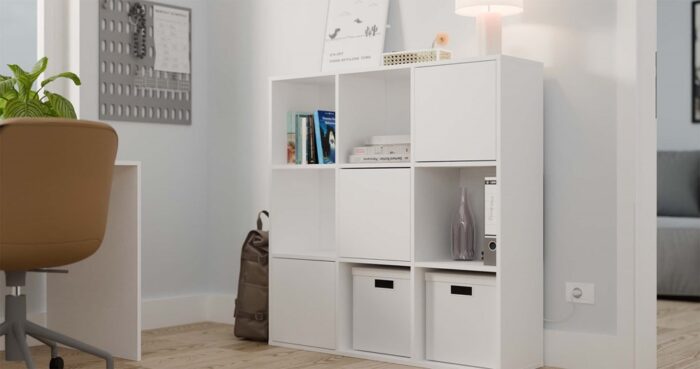 Grid 3x3 White Cube Bookcase with Doors - Image 3