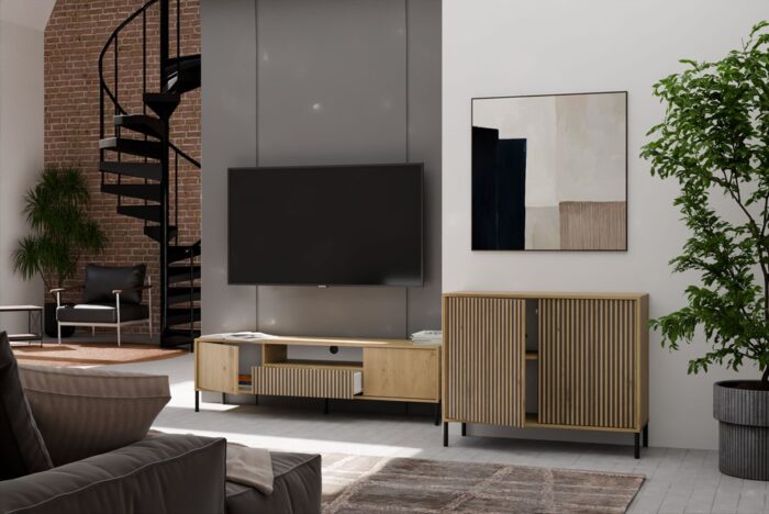 Kamaro Slim 2-Door Sideboard with Slatted Front - Image 6