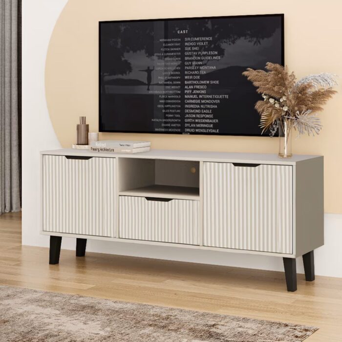 TV Unit Bergen 2 Doors 1 Drawer Slim Cashmere Beige - Image 2