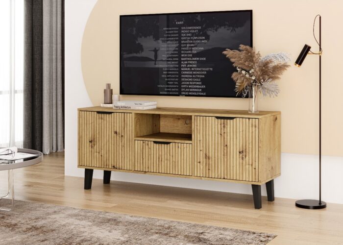 TV Unit Bergen 2 Doors 1 Drawer Slim Oak - Image 2