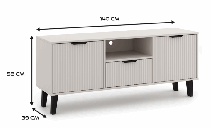 TV Unit Bergen 2 Doors 1 Drawer Slim Cashmere Beige - Image 3