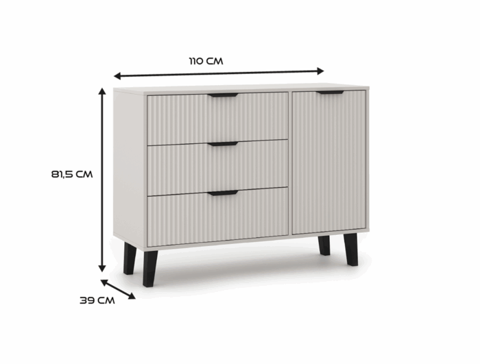 Scandi Slim Cabinet with 1 Door & 3 Drawers – Beige - Image 2