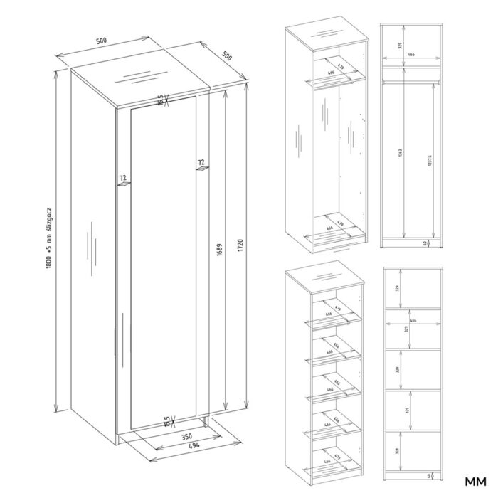 Wardrobe Liora 50 Mirror White - Image 14