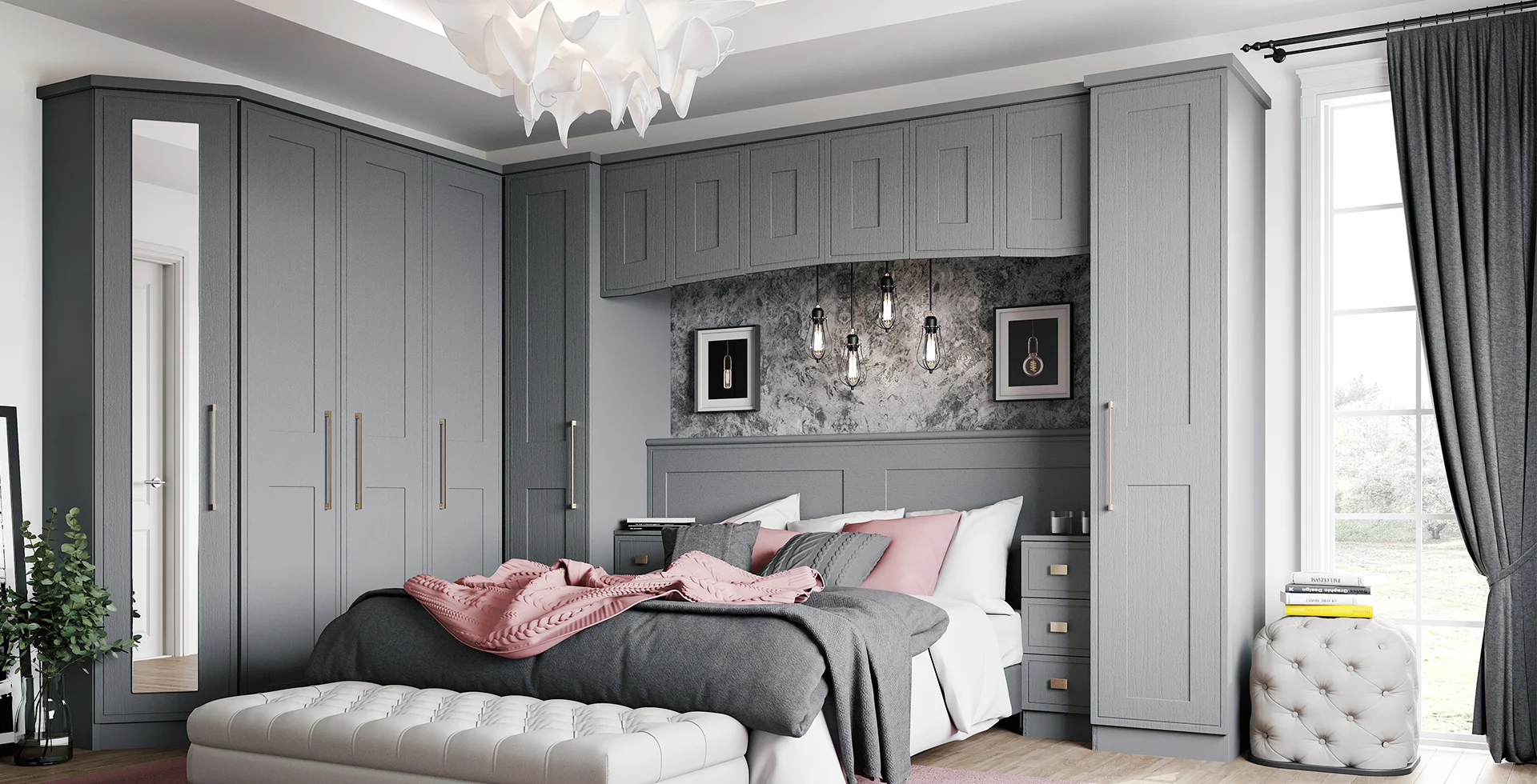 A sleek white 2-door mirrored wardrobe from BoxenSpace, adding brightness and style to the room.