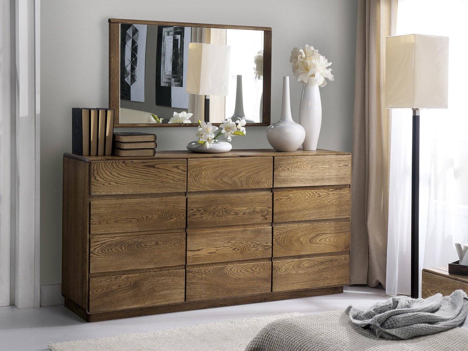 Elegant dresser drawers with multiple compartments in modern UK master bedroom interior