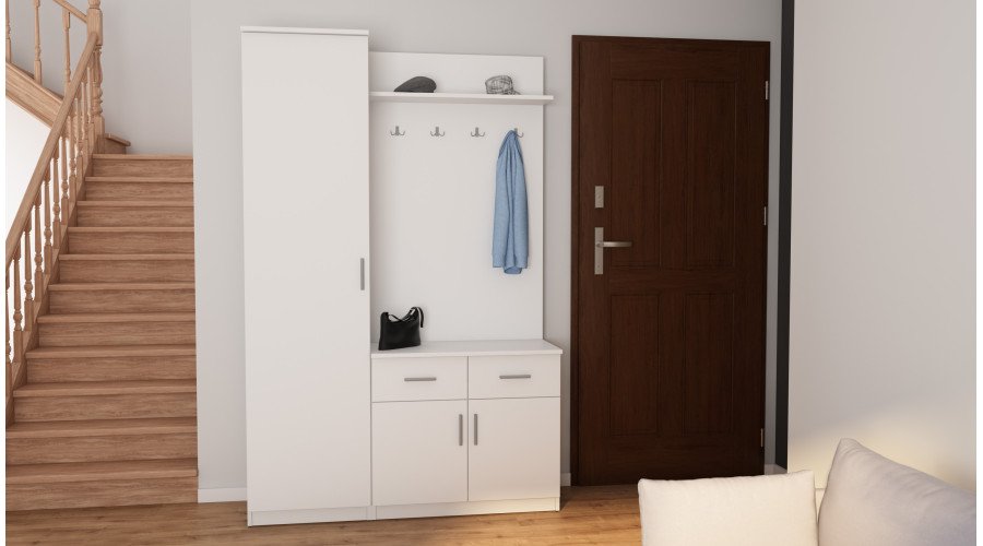 Stylish coat wardrobe for hallway featuring full-height storage and shoe shelving in oak effect