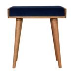 Royal Blue Velvet Tray Ottoman 50cm Solid Mango Wood Legs