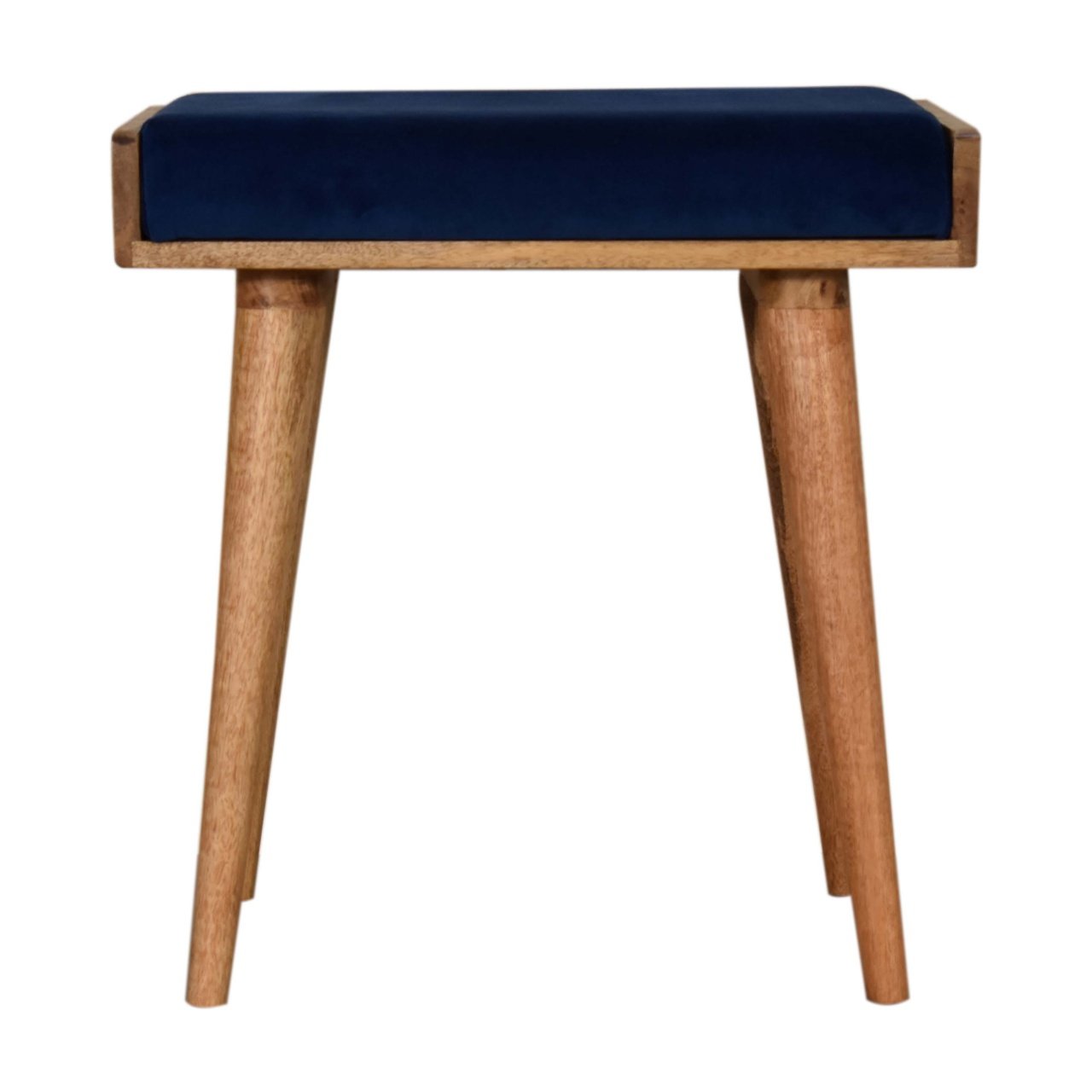 IN1603-1.jpg Royal Blue Velvet Tray Ottoman 50cm Solid Mango Wood Legs - Image 1