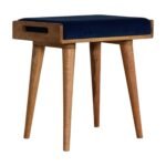 Royal Blue Velvet Tray Ottoman 50cm Solid Mango Wood Legs - Image 2