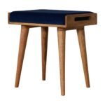 Royal Blue Velvet Tray Ottoman 50cm Solid Mango Wood Legs - Image 3