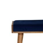Royal Blue Velvet Tray Ottoman 50cm Solid Mango Wood Legs - Image 4