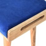 Royal Blue Velvet Tray Ottoman 50cm Solid Mango Wood Legs - Image 5