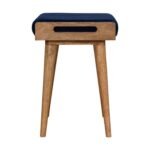 Royal Blue Velvet Tray Ottoman 50cm Solid Mango Wood Legs - Image 7