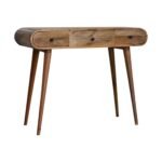 Oak-ish Round Dressing Table - Solid Mango Wood - 3 Drawers - W100cm