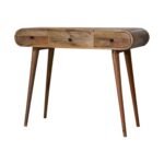 Oak-ish Round Dressing Table - Solid Mango Wood - 3 Drawers - W100cm - Image 2