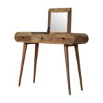 Oak-ish Round Dressing Table - Solid Mango Wood - 3 Drawers - W100cm - Image 5