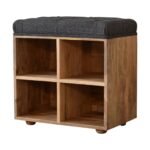 Mini Shoe Storage Ottoman 55cm Black Tweed & Solid Mango Wood - Image 2