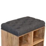 Mini Shoe Storage Ottoman 55cm Black Tweed & Solid Mango Wood - Image 6