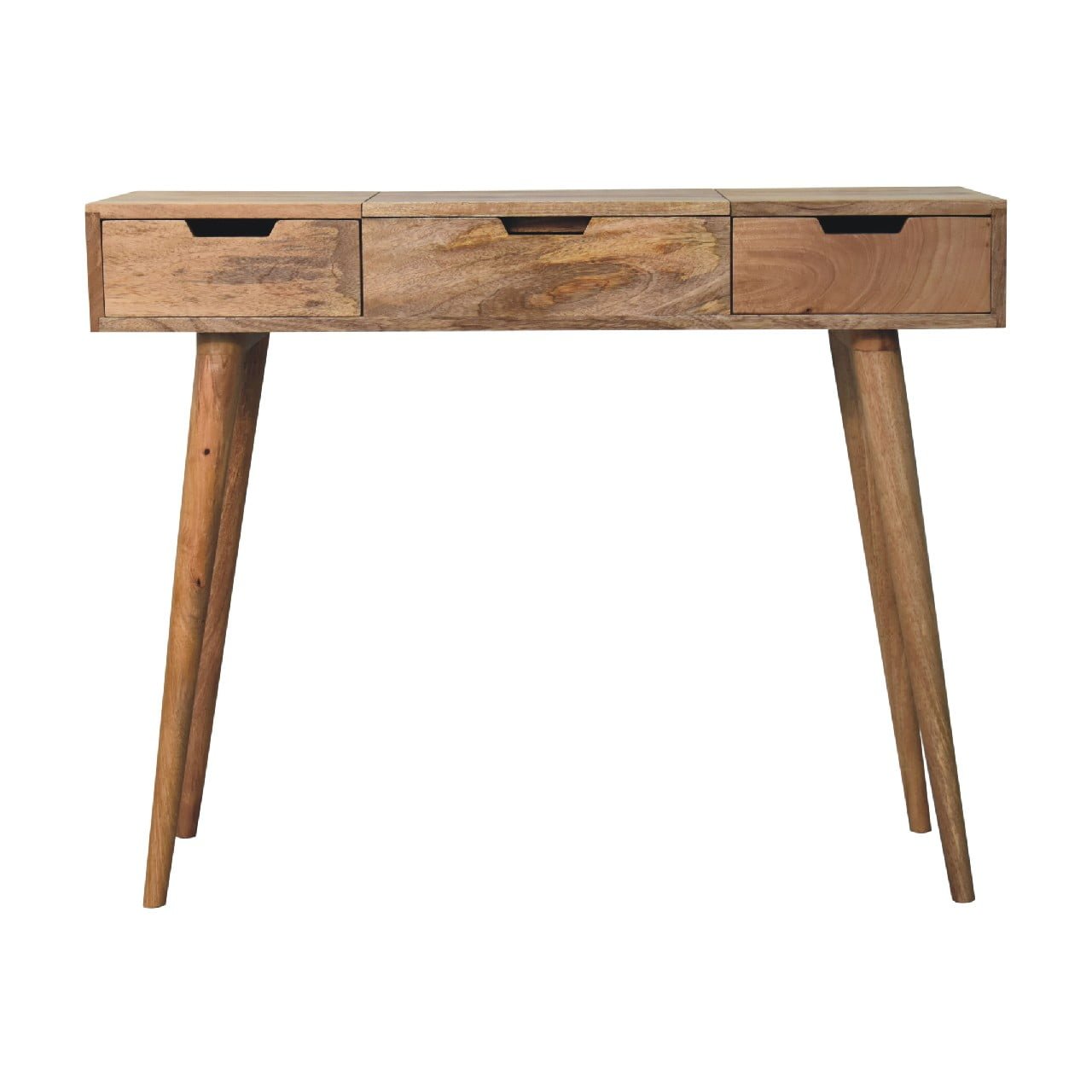 IN3348-1-1.jpg Oak-ish Dressing Table - Solid Mango Wood - 3 Drawers - W100cm - Image 1
