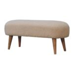 Boucle Hallway Bench - Cream Cotton Upholstery - Nordic Style - W92cm - Image 2
