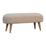 Boucle Hallway Bench - Cream Cotton Upholstery - Nordic Style - W92cm - Image 3