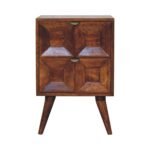 Quad Bedside Table - Chestnut Finish - Geometric Drawer Front - W40cm