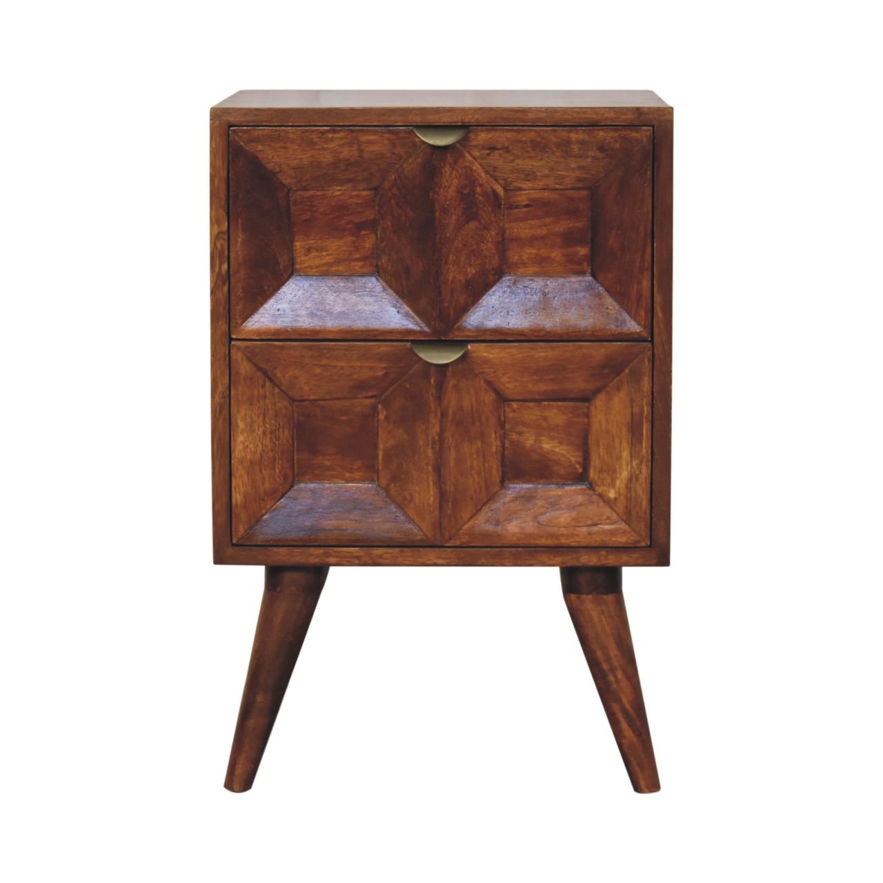 IN3693-1-1.jpg Quad Bedside Table - Chestnut Finish - Geometric Drawer Front - W40cm - Image 1
