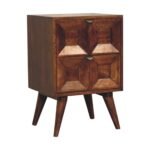 Quad Bedside Table - Chestnut Finish - Geometric Drawer Front - W40cm - Image 2