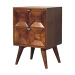 Quad Bedside Table - Chestnut Finish - Geometric Drawer Front - W40cm - Image 3