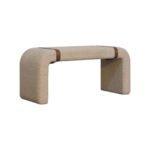 Boucle Bench with Leather Strap 94cm Cream Cotton & Solid Wood - Image 3