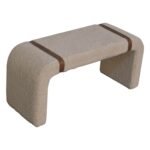 Boucle Bench with Leather Strap 94cm Cream Cotton & Solid Wood - Image 6