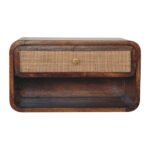 Wall-Mounted Open Bedside - Chestnut Finish - Woven Detail - W45cm