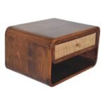 Wall-Mounted Open Bedside - Chestnut Finish - Woven Detail - W45cm - Image 5