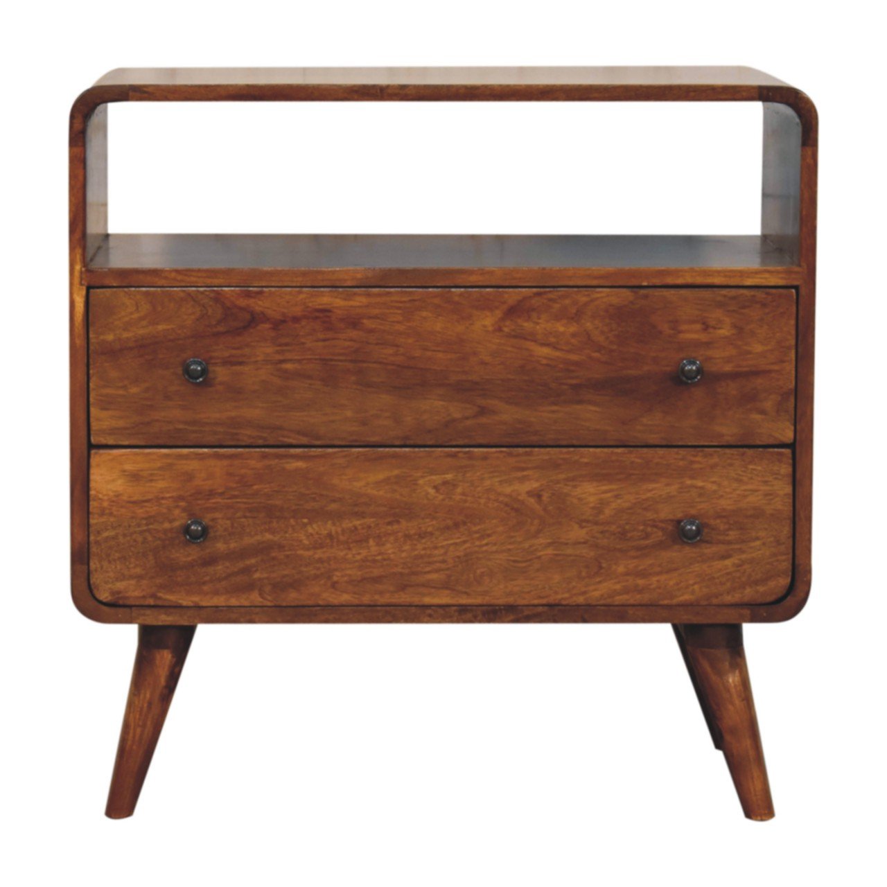 IN3945-1-1.jpg Nordic Charm Chest of Drawers - Chestnut Finish - Curved - W70cm - Image 1