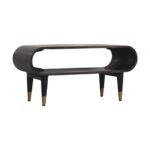 Curved Edge TV Media Unit - Carbon Ash Finish - Brass Detail - W90cm