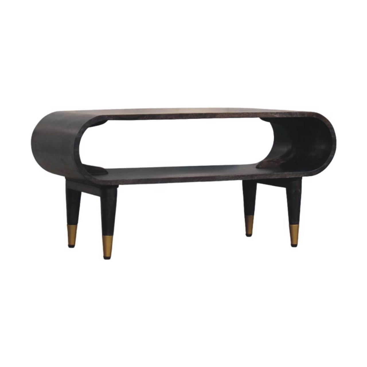IN4037-2.jpg Curved Edge TV Media Unit - Carbon Ash Finish - Brass Detail - W90cm - Image 1