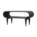 Curved Edge TV Media Unit - Carbon Ash Finish - Brass Detail - W90cm - Image 2