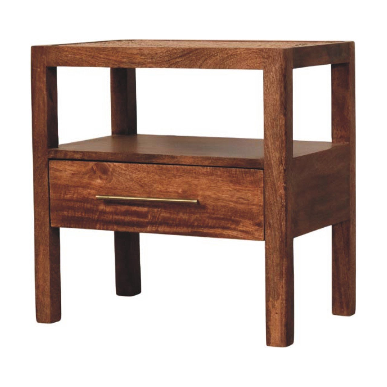 IN4040-2.jpg Caldera Bedside Stand - Honey Caramel Finish - Solid Mango Wood - W55cm - Image 1