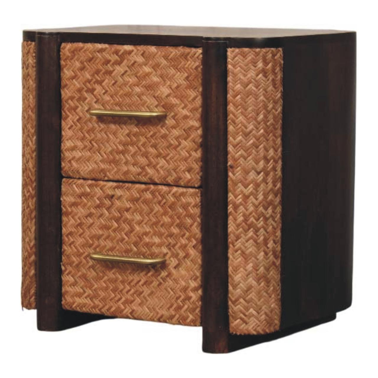 IN4042-2.jpg Havana Bedside Table - Cane Rattan Front - Velvet Mocha - W50cm - Image 1