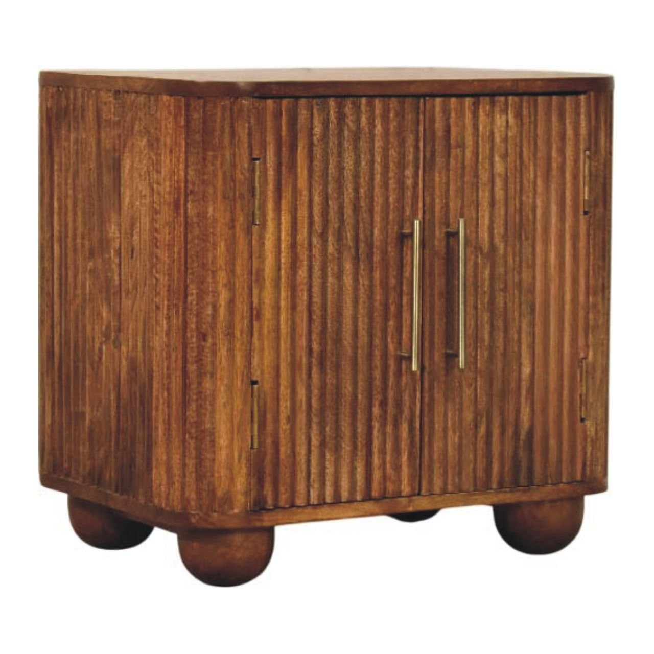 IN4059-2.jpg Solis Fluted Mini Sideboard - Solid Mango Wood - Globe Legs - W55cm - Image 1