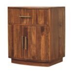Curved Ribbed Bedside Table - Amber Oak Finish - 1 Drawer - W50cm