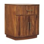 Curved Ribbed Bedside Table - Amber Oak Finish - 1 Drawer - W50cm - Image 2