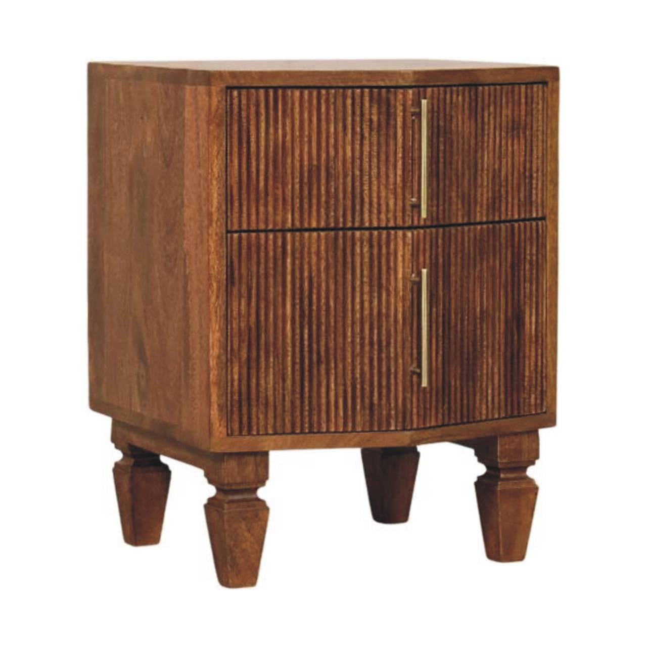 IN4065-2.jpg Louvre Bedside Table - Winewood Oak Finish - Solid Mango Wood - W42cm - Image 1