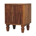 Louvre Bedside Table - Winewood Oak Finish - Solid Mango Wood - W42cm - Image 2